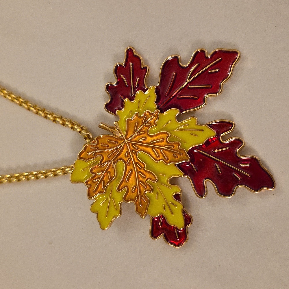 Multi Color MultiLayered Maple Leaf Necklace Long Chain